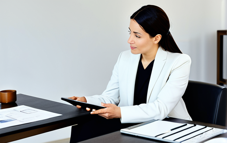 A professional female Living Coordinator, fully clothed in modest business casual attire, engaged in a collaborative discussion with a female client. The Living Coordinator is showing design concepts on a sleek tablet and presenting physical mood boards on a modern table. The client, also fully clothed in appropriate, professional dress, is attentively observing the concepts. They are seated in a bright, minimalist design studio, bathed in natural light, with subtle abstract art in the background. The scene depicts a professional consultation, showcasing perfect anatomy, correct proportions, well-formed hands, proper finger count, and natural body proportions. High quality, realistic professional photography. Safe for work, appropriate content, family-friendly.