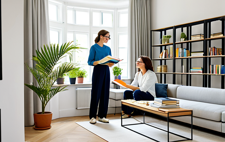 Harmonious Living Space Analysis**

"A bright, airy living room. A professional interior designer (woman, 30s, glasses, friendly expression) is consulting with a young couple (20s) sitting comfortably on a modern sofa. The designer gestures towards a mood board featuring fabric swatches and color palettes. Natural light floods the room. Shelves are filled with books and plants. Soft, neutral colors dominate the interior. Professional interior design photography, perfect anatomy, correct proportions, natural pose, fully clothed, modest clothing, appropriate attire, safe for work, appropriate content, family-friendly."

**