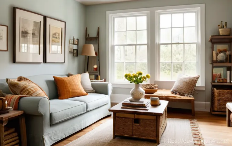 리빙코디네이터 실무 역량 강화 - A cozy and inviting living room, reflecting a warm, personal aesthetic. Sunlight streams gently thro...