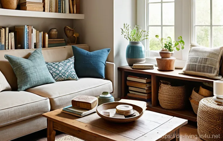 리빙코디네이터 실무 역량 강화 - A cozy and inviting living room, reflecting a warm, personal aesthetic. Sunlight streams gently thro...