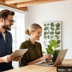 Home 19 리빙코디네이터 마케팅 전략 - A modern living room interior design consultation scene featuring a professional Living Coordinator ...
