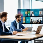 Home 23 리빙코디네이터 기업 인터뷰 사례 - A modern office scene showing a Living Coordinator facilitating a hybrid team meeting: diverse profe...